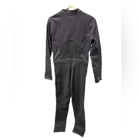 New Zara Black Denim Zipper Moto Fitted Jumpsuit Small Medium 8197/247 - Picture 3 of 4